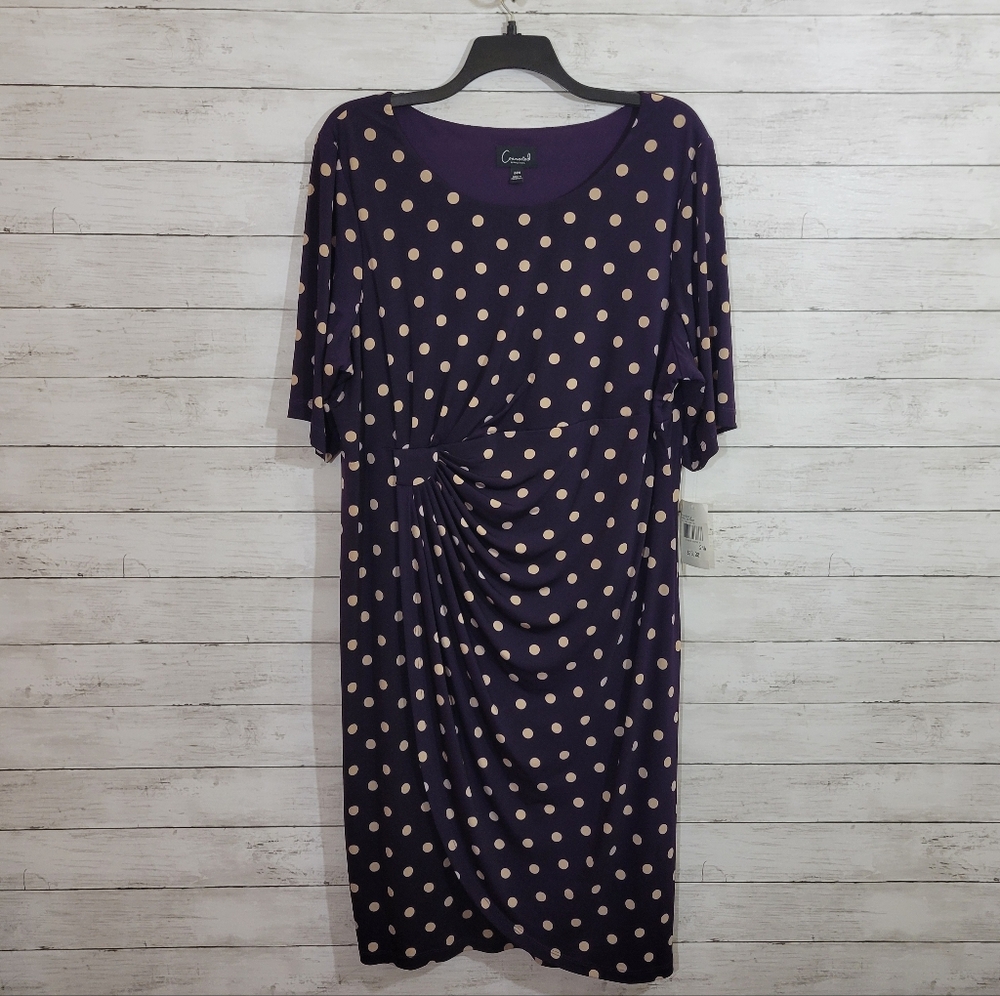 Connected Apparel Purple Polka Dot Sheath Dress 24W NWT $70 Plus Luxe Stretch